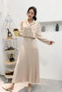 Women Classy Collar Down Crop Blazer With Pleated Long Skirts